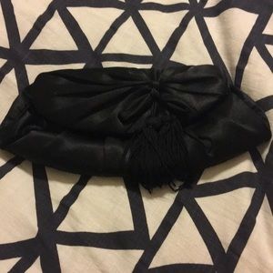 Black Satin Clutch with detachable Metal Strap